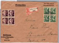 Alliierte Besetzung Rh. Pfalz 4, 5 im 4er Block auf Brief Einschreiben #DCJ03