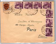 Saarland 206 mit Zuf Fr. Zone auf Brief als Mischfrankatur Ausland #DET92