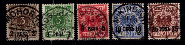 Deutsche Kolonien Ostafrika 1-5 gestempelt teilweise signiert HK #DFN80