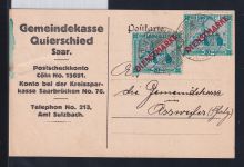 Saargebiet Dienstmarken 5 I auf Postkarte als Mehrfachfrankatur #DFU52
