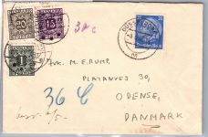 Deutsches Reich 522 auf Brief Ausland mit dänischen Portomarken #DFX09
