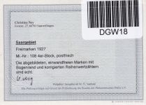 Saargebiet 108 postfrisch 4er Block mit korrigiertem RZ, Befund Ney BPP #DGW18