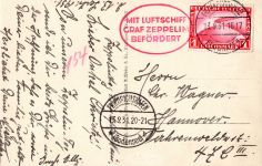 Deutsches Reich 455 auf Postkarte Zeppelinfahrt LZ 127 #DHX39
