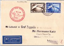 Deutsches Reich 438, 439 auf Postkarte Zeppelinfahrt LZ 127 #DHX53
