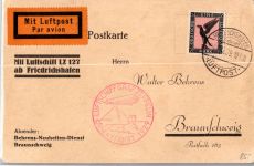 Deutsches Reich 382 auf Postkarte Zeppelinfahrt LZ 127 #DHX71
