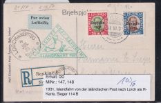Island 147, 148 auf Postkarte Zeppelinfahrt LZ 127 #DHY08