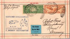 USA 302, 322 auf Brief Schleuderflug D. ´Bremen´ 1935 #DHZ00