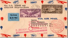 USA 301, 321 auf Brief Schleuderflug D. ´Bremen´ 1932 #DHZ01