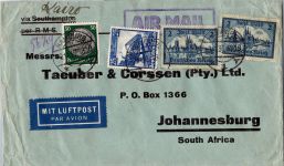 Deutsches Reich 365, 582 u.a. auf Brief Luftpost Südafrika #DHZ30