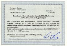 Franz. Zone Allgemeine Ausgabe 12+13 v L gestempelt geprüft Straub BPP #DIA28