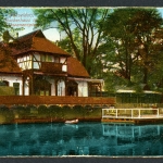 AK Düsseldorf Schwanenspiegel mit Fischerhaus, colorfiert 1920 gebraucht #IN750