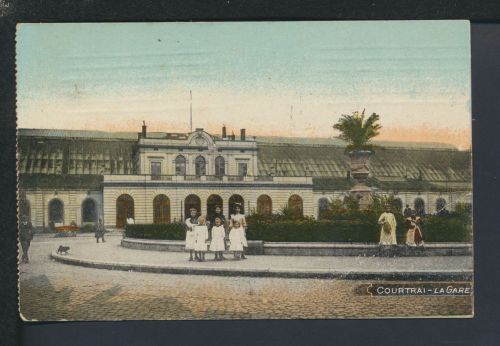 Ansichtskarte Belgien Courtrai Bahnhof Feldpost Hammelburg Bayern