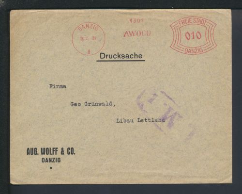 Besetzung Zensur Brief Danzig Absenderfreistempel Libau Lettland