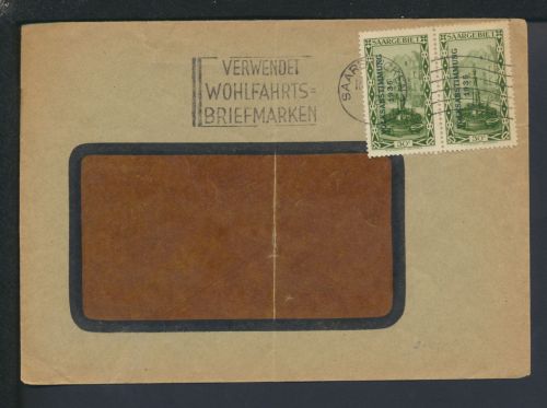 Brief Saargebiet MEF Volksabstimmung 1936 inter. Maschinen Stempel Wohlfahrts -