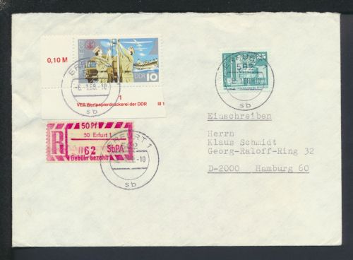 DDR R-Brief Bogenecke Sonder R-Zettel DV Druckvermerk Erfurt Thüringen Hamburg