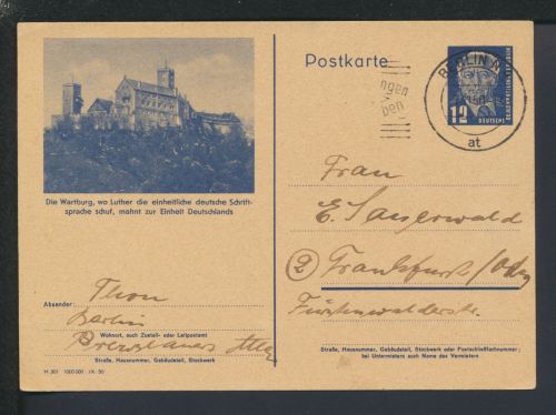 DDR Pieck Bild Ganzsache Wartburg Luther Berlin Frankfurt Oder Brandenburg 1950