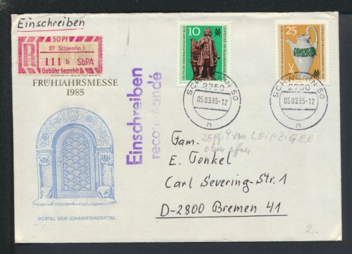 R-Brief DDR Sonder R-Zettel Schwerin Mecklenburg-Vorpommern Frühjahrsmesse