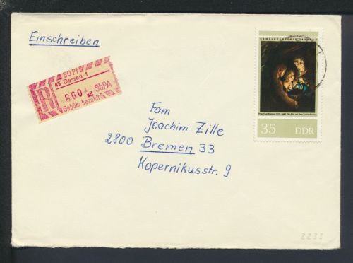 DDR Brief Einzelfrankatur plus Sonder R-Zettel Dessau Sachsen-Anhalt Bremen