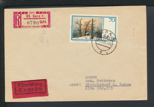 R-Brief Express DDR Sonder R-Zettel Gera Thüringen Richelsdorf Bebra Hessen