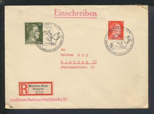 Pferde Pferdesport Deutsches Reich Brief Sonder R-Zettel SST München Bayern Das