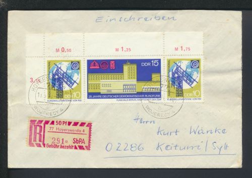 R-Brief DDR Sonder R-Zettel Gebühr bezahlt Hoyerswerda Sachsen Keitum Sylt