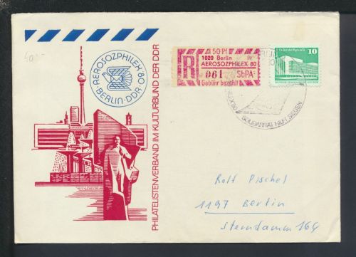 Flugpost Luftpost Ausstellung R-Brief DDR mit Sonder R-Zettel AEROSOZPHILEX 80