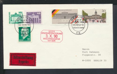Brief Express Bund Berlin Letzte Briefkastenleerung Mischfrankatur mit DDR