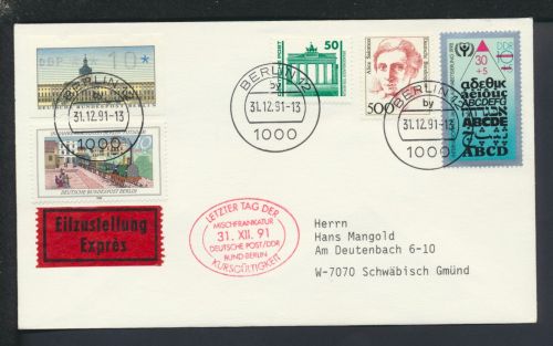 Brief Express Bund Berlin Letzter Tag Kursgültigkeit DDR Schwäbisch Gmünd