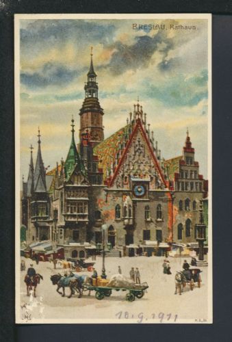 Schöne Künstler Ansichtskarte Breslau Rathaus 1911 Ostgebiete Polen Schlesien