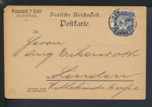 Karte Stadtpost Privatpost Merkur Hannover Linden 1899