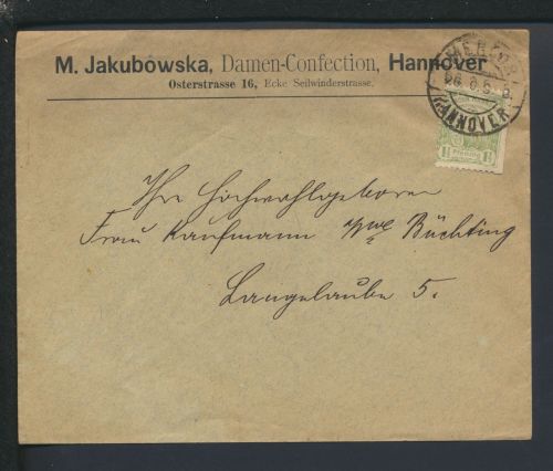Motiv Pferde Brief Stadtpost Privatpost rechts ungezähnt Merkur Hannover 1896