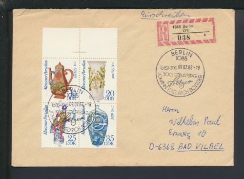 R-Brief DDR Zusammendrucke SST 300 Geb. J.F-Böttger Berlin Bad Vilbel Hessen