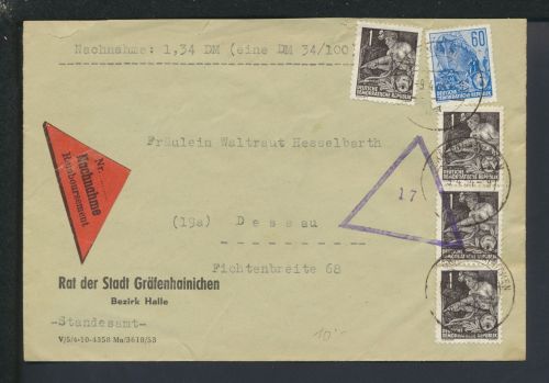 Brief Nachnahme DDR Gräfenhainichen Sachsen-Anhalt Dessau