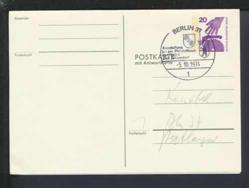 Ganzsache Frage Antwortkarte Berlin SST Ausstellung junger Philatelisten 1974