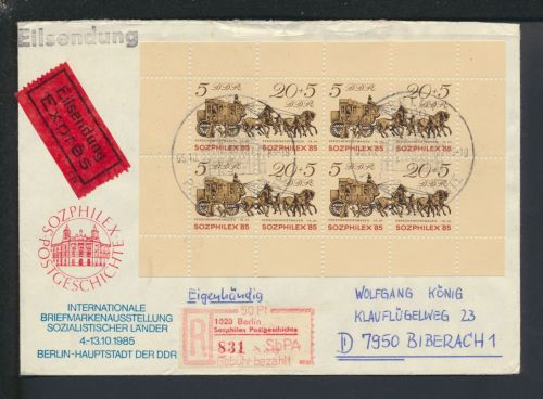 R-Brief Express DDR Sonder R-Zettel Zusammendruck Berlin Philatelie Sozphilex