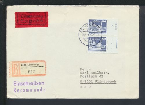 DDR R-Brief DV Druckvermerk Schönberg Mecklenburg-Vorpommern Flintsbach Bayern