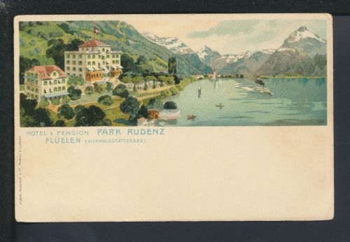 Litho Ansichtskarte Schweiz Flüelen Hotel Pension Park Rudenz Vierwaldstätter