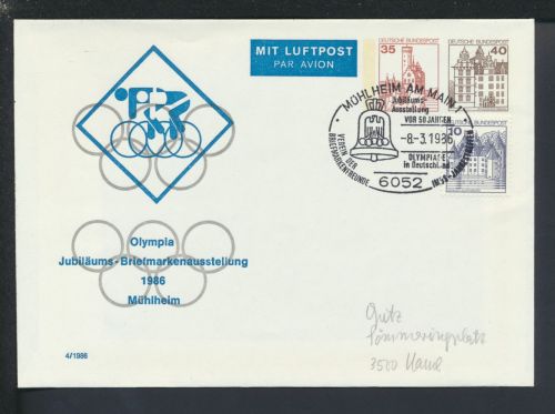 Sport Olympia Flugpost Bund Privatganzsache Mühlheim Main SST Olympiade in