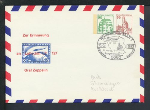 Flugpost Zeppelin Bund Privatganzsache 2 Wst Burgen & Schlösser Neunkirchen Saar