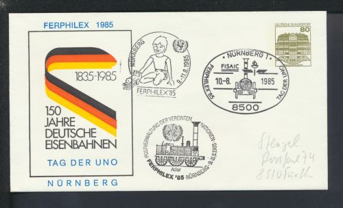 Bund Privatganzsache Nürnberg Bayern SST 150 Jahre Deutsche Eisenbahnen