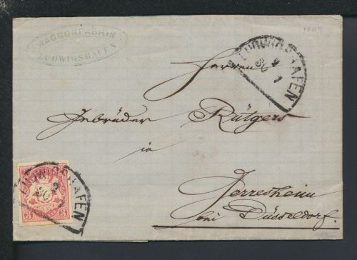 Brief Altdeutschland Bayern Ludwigshafen Rheinland-Pfalz Gerresheim NRW 1869