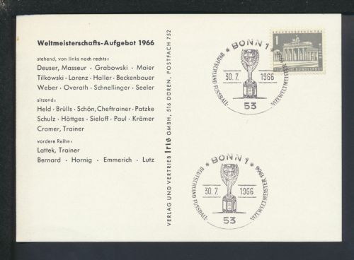 Sport Fussball Ansichtskarte Bund Bonn NRW SST Weltmeisterschafts Aufgebot 1966