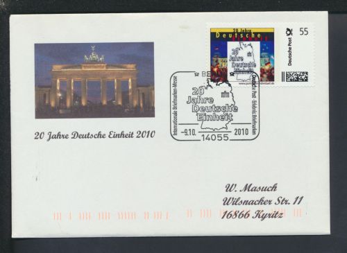 Brandenburger Tor Brief Bund Berlin SST 20 Jahre Deutsche Einheit 2010 Kyritz