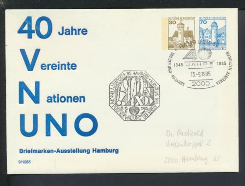 Bund Privatganzsache Hamburg SST 40 Jahre UNO Briefmarken Ausstellung Hamburg