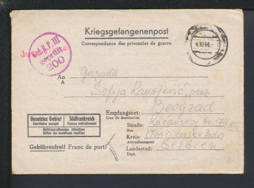 Kriegsgefangenenpost Stalag III B Fürstenberg Oder n Belgrad Serbien 1942