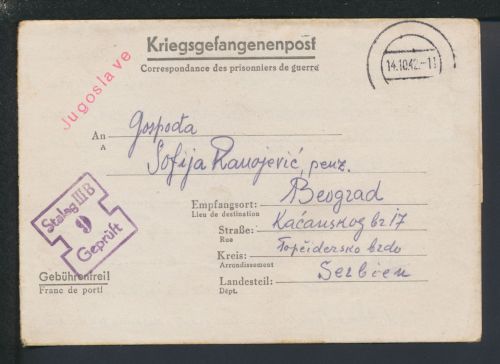 Kriegsgefangenenpost Stalag III B Fürstenberg Oder n Belgrad Serbien 1942
