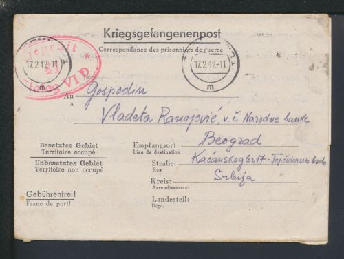 Kriegsgefangenenpost Stalag III B Fürstenberg Oder n Belgrad Serbien 1942