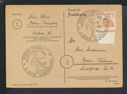 Sport Fussball Karte Berlin Olympia Stadion SST Deutsche Meisterschaft 1950
