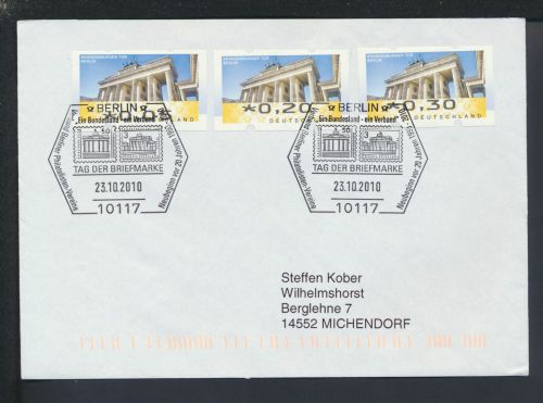 Berlin Brief inter. SST Brandenburger Tor Tag der Briefmarke 2010 Michendorf