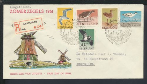 Niederlande 760-764 R-Brief FDC Amsterdam SST Zomerzegels 1961 Vögel
